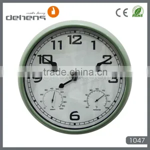 Vintage Large Metal Wall Clock in 16'' With Hygrothermograph thumbnail-2