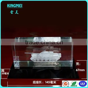 Customized 3d Crystal Gift Tank Model With Base K9 Crystal Engraving Laser Carved Blank thumbnail-2