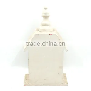 Beautiful Painted Fower White Tower Top Shape Wood Crafts Feeding Station Bird House thumbnail-3