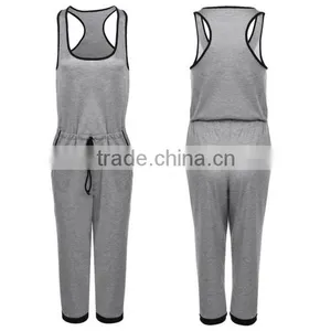 New Fashion O Neck Sleeveless Gray Calf-length Jumpsuit Drawstring Waist Pocket Casual Leisure Loose Romper Sexy Women Playsuit thumbnail-1