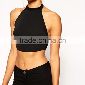 Latest Arrival Open Back Crop Top With Halter Neck In Crepe thumbnail-3
