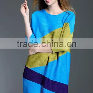 Female Patchwork Contrast Color Crinkle Spring A-line Dresses thumbnail-4