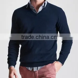 High Quality Men's V-neck Cashmere Sweater Navy(BKNM12) thumbnail-3