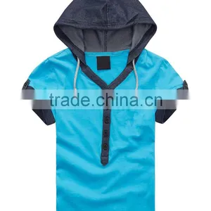 Unisex V-neck T-shirts With Short Sleeves With Hood thumbnail-4