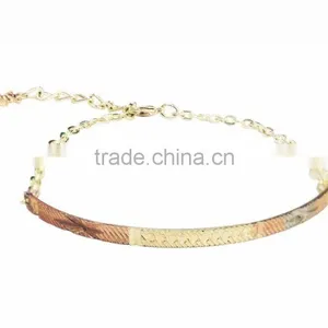 Three Tone Plated Bangle Bracelet With Extension Link Chain thumbnail-1