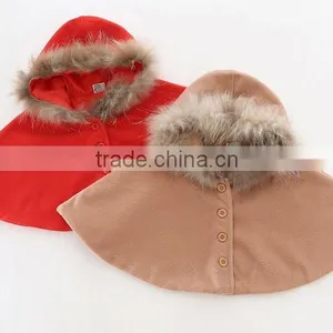 Latest Western Winter Children Girls Faux Fur Hooded Cape Poncho thumbnail-1