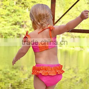 Baby Swimwear Blue Yellow and Aqua Stitching 2 Piece Suit Girl Swimsuit thumbnail-4