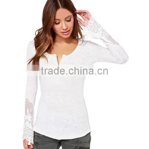 Classical Black and White Solid Dovetail Split Net Yarn Splicing Knitting Slim Soft t Shirt Thin Women thumbnail-1