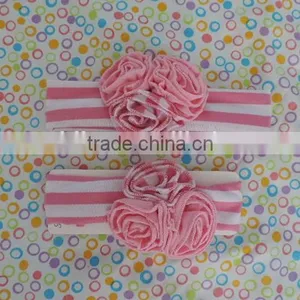 Mom&me Craft Flower Hairband 2016 Stripe Cotton Elastic Headband With Three Ruffle Flower Kids Hairwear Wholesale thumbnail-1