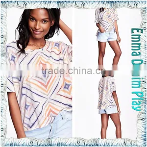 Custom Design Silk Screen Printing Stylish Design Girl's Sexy Boat Neck T Shirts thumbnail-5