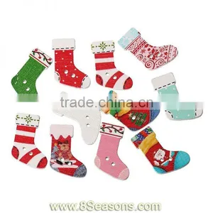 Wood Painting Sewing Buttons Scrapbooking Christmas Candy Stocking 2 Holes Mixed 3cm x 2.1cm(1 1/8" x 7/8"),100PCs,Bulk thumbnail-1
