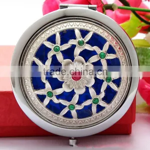 Metal Hollw Rhinestone Embessed Glass Lens Double Folding Mirrors thumbnail-1