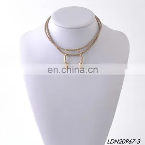 Fashion Gold Crescent Necklace Bohemian Handmade Leather Necklace Minimalist Necklace thumbnail-3