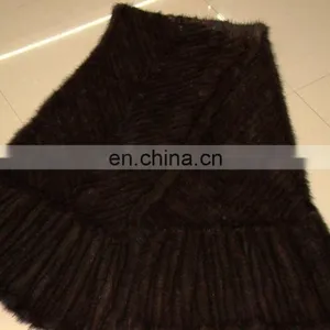 2105 Women Spring Knitted Mink Fur Scarf With Hood / Graceful Shawl for Lady thumbnail-2