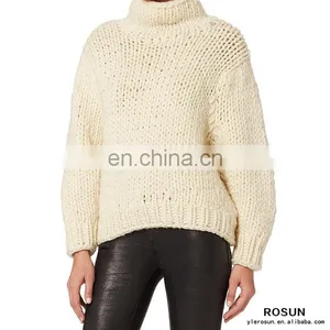 100% Manhand Chunky Knitted Turtlenck Long Sleeves Sweater In White thumbnail-5