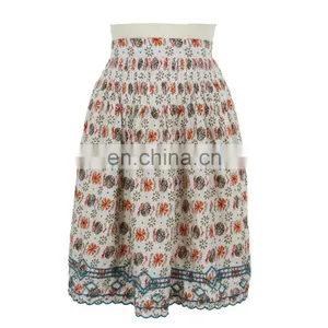 Floral Print Cotton Embroidery Pleated Skirt Old Women Skirt Guangzhou Clothing thumbnail-3