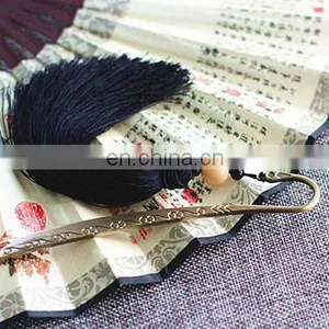 China Style Custom Engraved Logo Bookmarks Black Antique Metal Bookmarks With Fringe Decoration thumbnail-2
