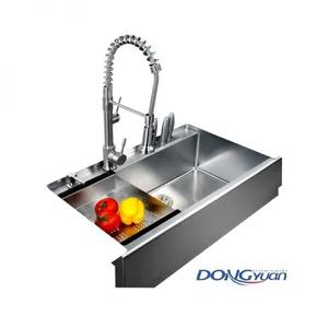 Guangdong Dongyuan Kitchenware 700×500×230mm Satin Stainless Steel Single Bowl Farmhouse Apron Front Kitchen Sink (DY-HA470-705023-R10) thumbnail-1