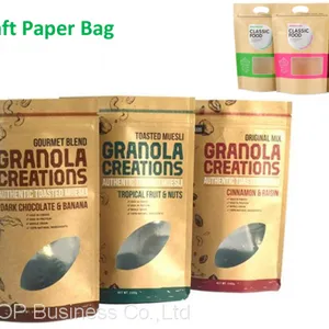 OUTOP Packaging Free Samples Standing up Pouches Brown Kraft Paper Bag With Window thumbnail-1