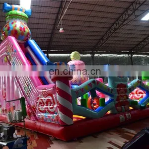 Multifunctional Inflatable Rainbow Candy Jumper Obstacle Bouncer House, Inflatable Bouncer Castle With Double Slide thumbnail-6