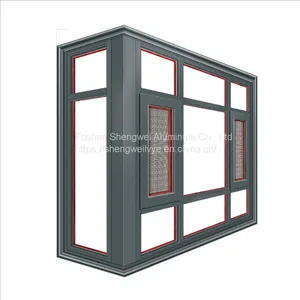 Fancy Beautiful Glass Design Latest Aluminium Frame Double Glass French Swing Opening Window Profile thumbnail-4