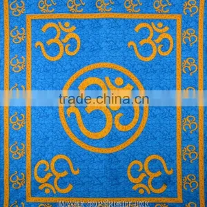 Indian Tapestry Cotton OM Print Blue Wall Hanging Tapestries Throw Mandala Print thumbnail-3