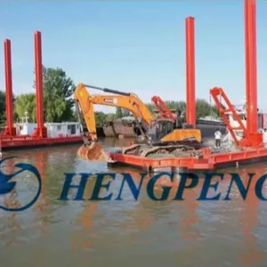 Modular Pontoon Crane Transportation Barge/Floating Working Platform Carrier/Cargo Deck Barge Support Crane Operate Dredging in Inland River Lake thumbnail-1
