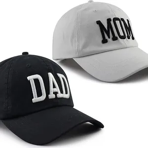 Mom Dad Matching Washed Cotton Dad Hat 3D Puff Embroidery Baseball Cap Adjustable Couple Caps for Parent Gift thumbnail-3