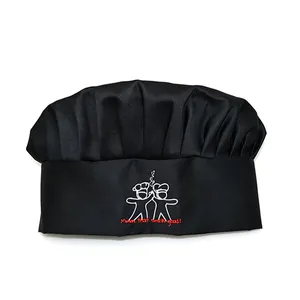 Solid Pleated Chef Hat Oil Resistant Kitchen Work Hat Adjustable Catering Uniform Cap Custom Embroidery thumbnail-3