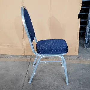 Factory Wholesale Stackable Silver Metal Banquet Chair Blue Diamond Fabric Padded Hotel Wedding Event Dining Chair thumbnail-4