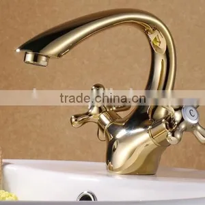 Brass Dual Gold Handle Basin Faucet thumbnail-2