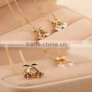 Cute Cherry Shaped Crystal Pendant Necklace With Long Chain Golden Necklace thumbnail-2