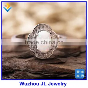 925 Silver Oval White Opal Ring Birthstone Ring thumbnail-3