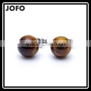 Round Shape Tiger Eye Natural Stone Stud Earrings SMJ0161 thumbnail-1