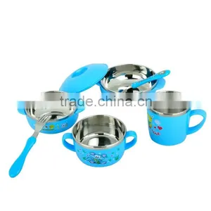 Tableware Wholesale Stainless Steel Color Bowls Set With Fork Spoon and Plastick Lid for Kids thumbnail-5