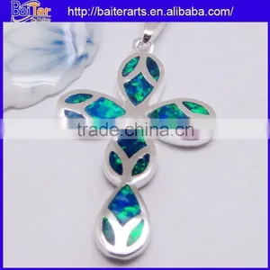 Hot !!! Created White Fire Opal Inlay Pendant 925 Sterling Silver Semi Precious Stone Pendants Wholesale thumbnail-2
