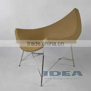 Replica Coconut Chair - White Gloss Fiberglass Shell - Beige Leather thumbnail-1