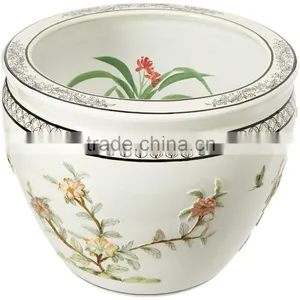 16" White Birds & Flowers Fishbowl,made in Jingdezhen thumbnail-1