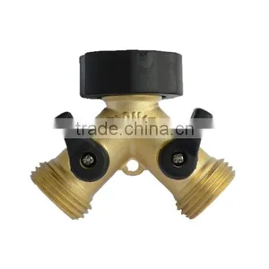 2 Way Solid Brass Y Valve Garden Hose Connector With Comfort Grip thumbnail-5