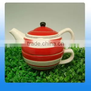Creative Design Ceramic Tea Cup Pot in One With Stripe Painting Supplier's Choice thumbnail-1