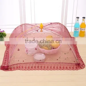 Fashion Beautiful Lace Fresh Food Cover Foldable Anti Fly Hood Double Skeleton Tables Cover thumbnail-1