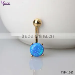 Yiwu Factory Fashion Gold Plated Natural Blue Opal Belly Ring thumbnail-1