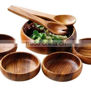 Best Seller Amazing New 7 Piece Set Wooden Food Salad Serving Bowl, 4 Bowls & Servers New thumbnail-1