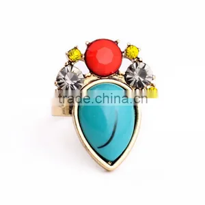 Hot Sale Turquoise Imitation Gem Crystals Water Drop Rings For Women Gift thumbnail-1