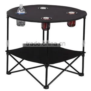 600D Canvas Outdoor Folding Round Steel Table With Cup Holder thumbnail-2