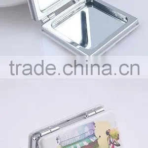 2016 Promotion Stainless Steel pu Leather Folding Compact Mirror thumbnail-1