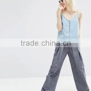 Lightweight Denim Cami Top in Light Blue V-neckline thumbnail-3