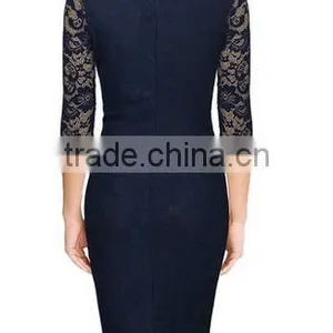 Women's Deep-V Neck Ruffles Floral Lace Fitted Retro Evening Pencil Dress thumbnail-5