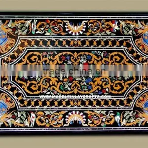 Rectangular Black Marble Inlay Dining Table Top thumbnail-1