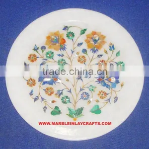 Round Marble Inlay Plate With Flower Design thumbnail-1